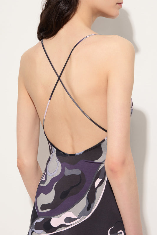 Abito Corto in Jersey in Stampa Orchidee