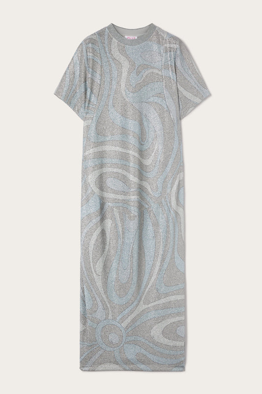 Marmo Print Midi Dress in Jersey Lamé