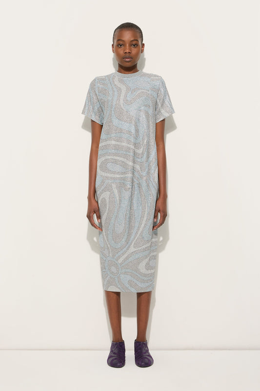 Marmo Print Midi Dress in Jersey Lamé