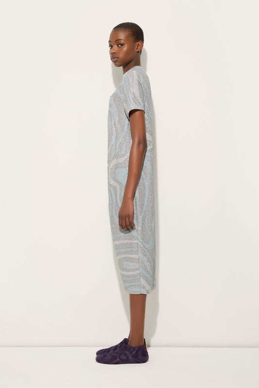 Marmo Print Midi Dress in Jersey Lamé
