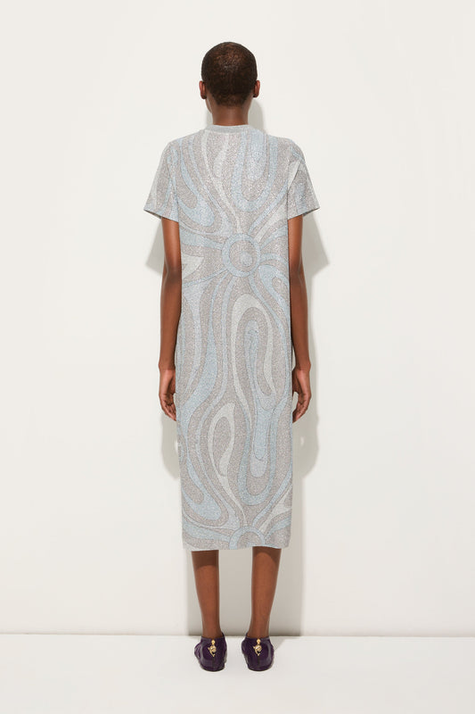 Marmo Print Midi Dress in Jersey Lamé