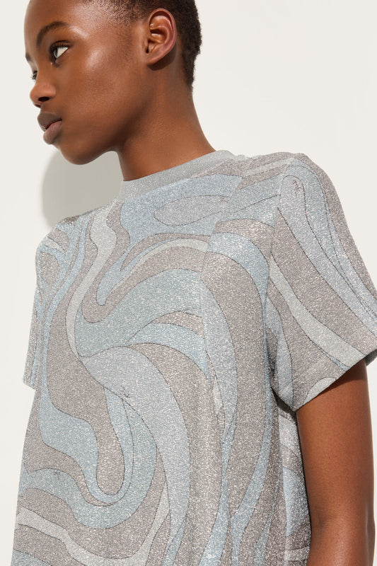 Marmo Print Midi Dress in Jersey Lamé