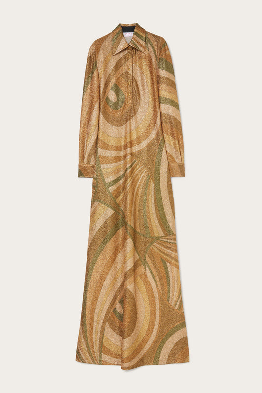 pucci dress sale Marmo asymmetric printed silk-twill halterneck dress - gold