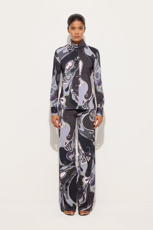 Camicia in Jersey Satin in Stampa Orchidee