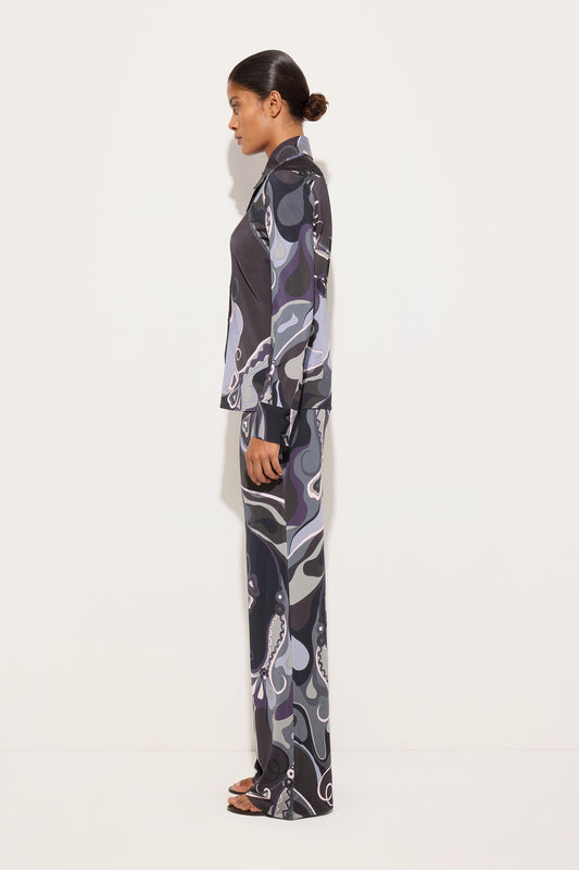 Camicia in Jersey Satin in Stampa Orchidee