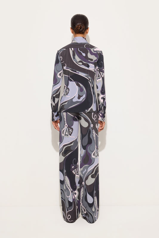 Camicia in Jersey Satin in Stampa Orchidee