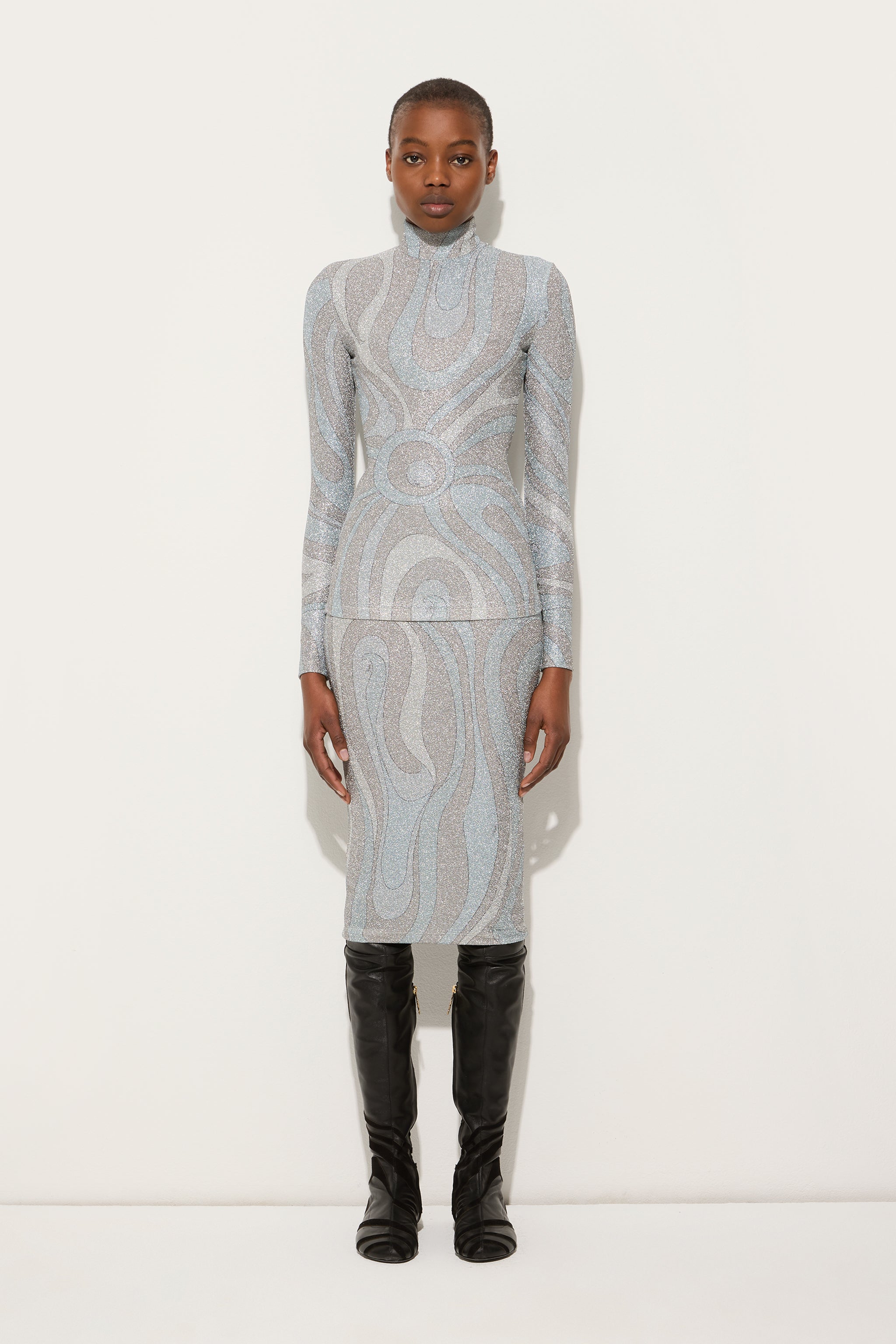 トップス Marble Print High Neck Jersey Top OLIVER BONAS Marble Print High Neck Jersey Top | endource