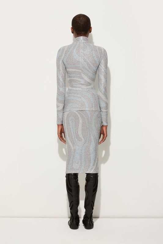 Marmo Print High-neck Lamé Top