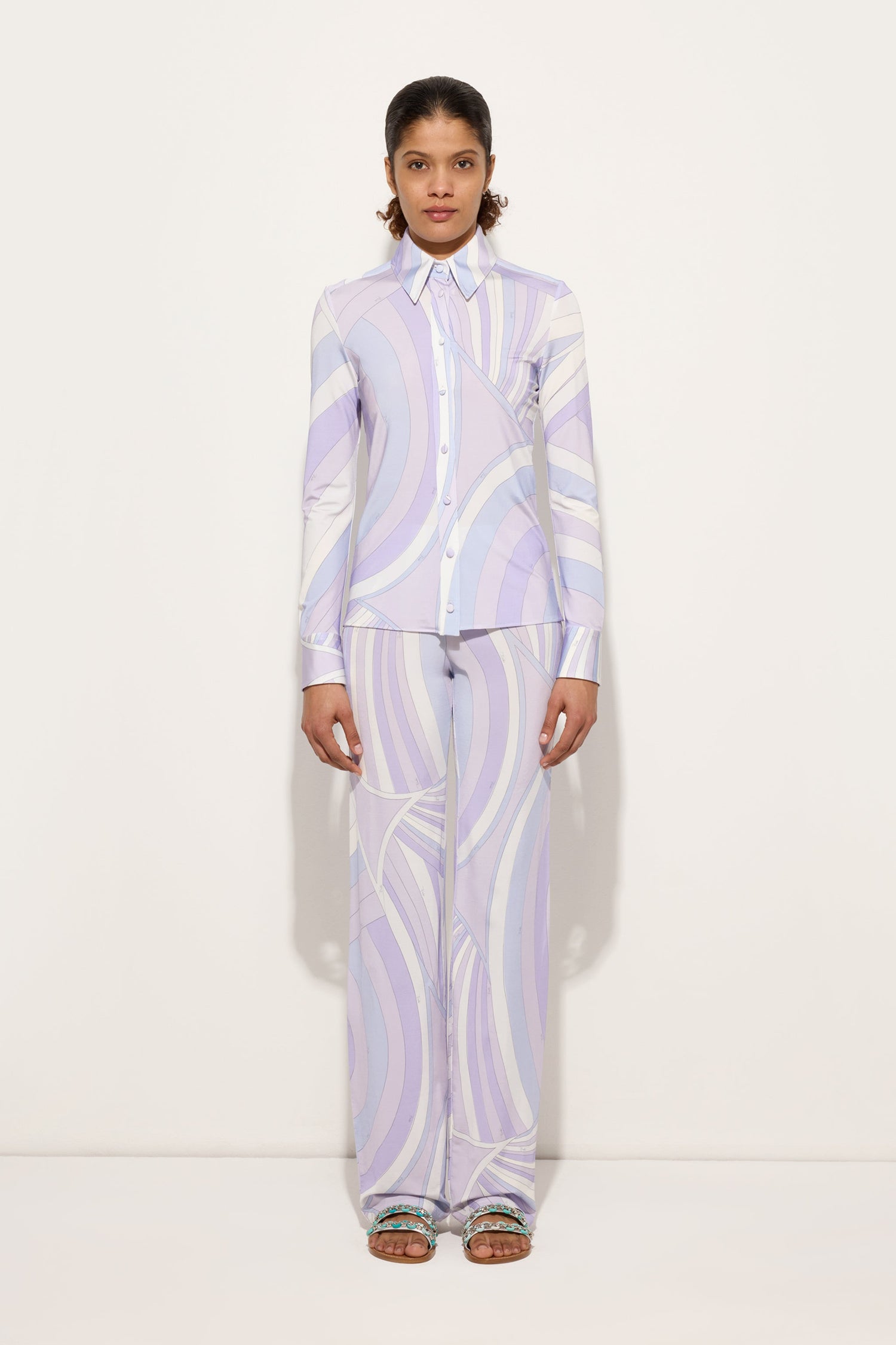 Pantaloni Dritti in Stampa Iride