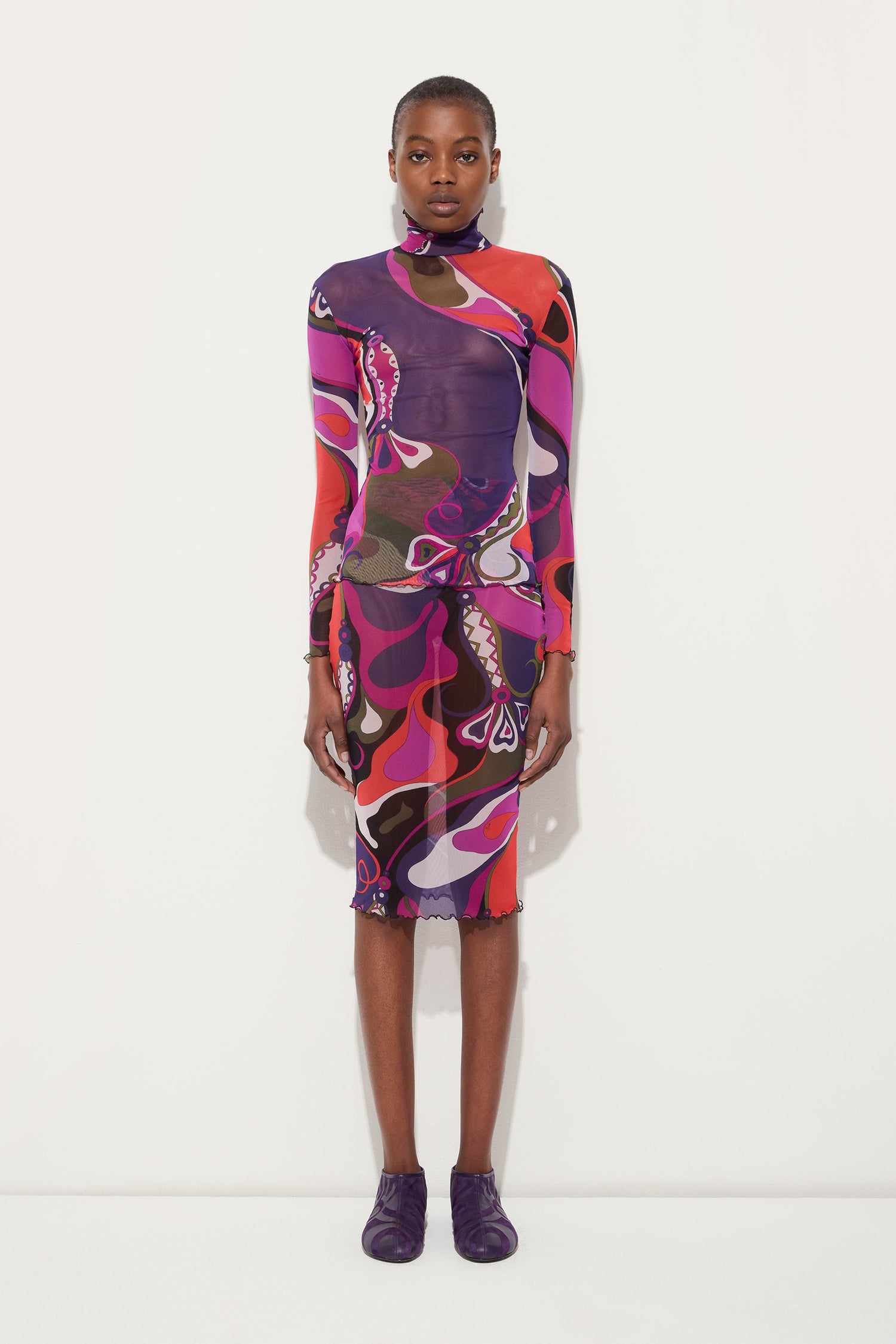 Orchidee Print Midi Skirt in Tulle