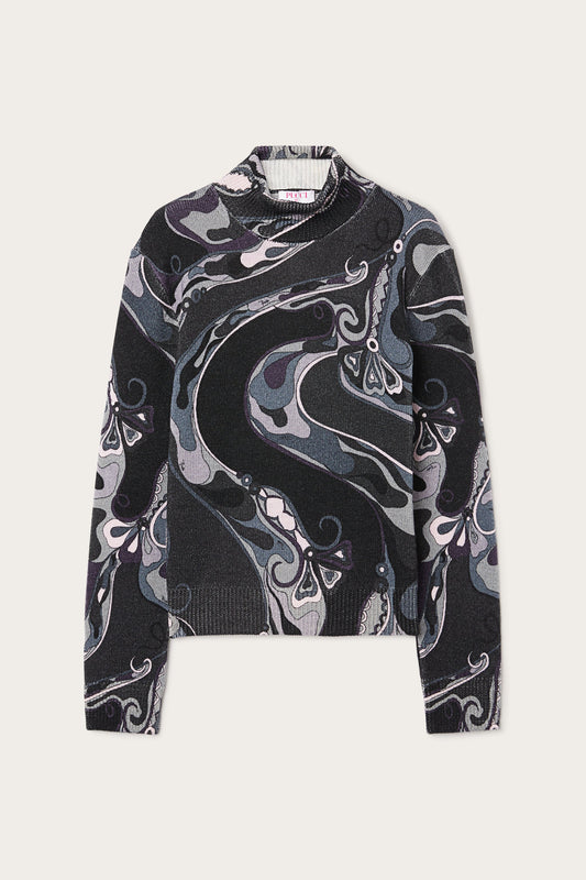 Orchidee Print High Neck Sweater in Wool