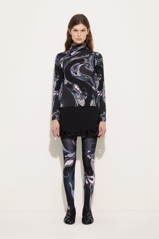 Orchidee Print High Neck Sweater in Wool