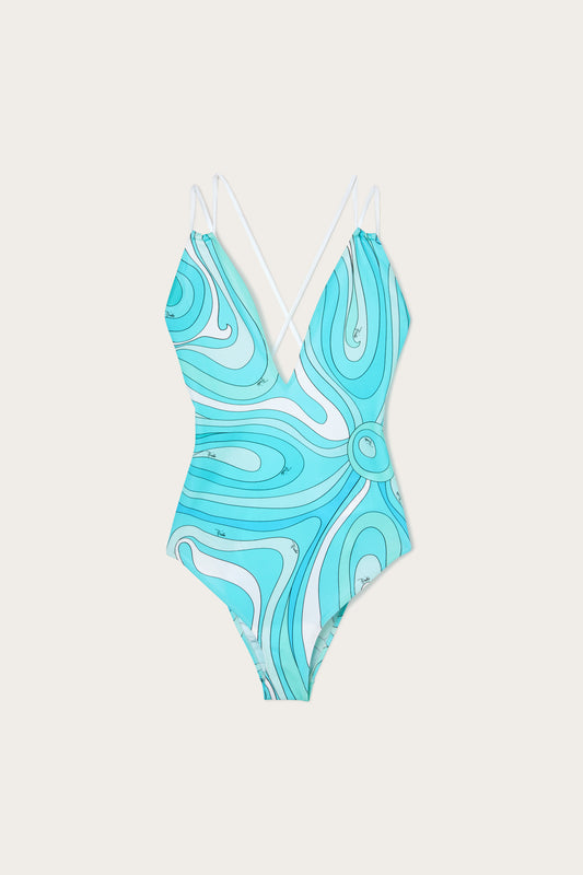 Marmo Print V-neck Swimsuit