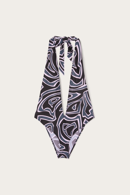 Labirinto Print Deep Neckline Swimsuit