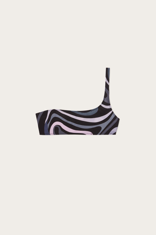 Marmo Print Asymmetrical Bikini Top