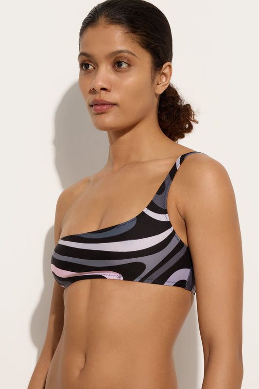 Marmo Print Asymmetrical Bikini Top