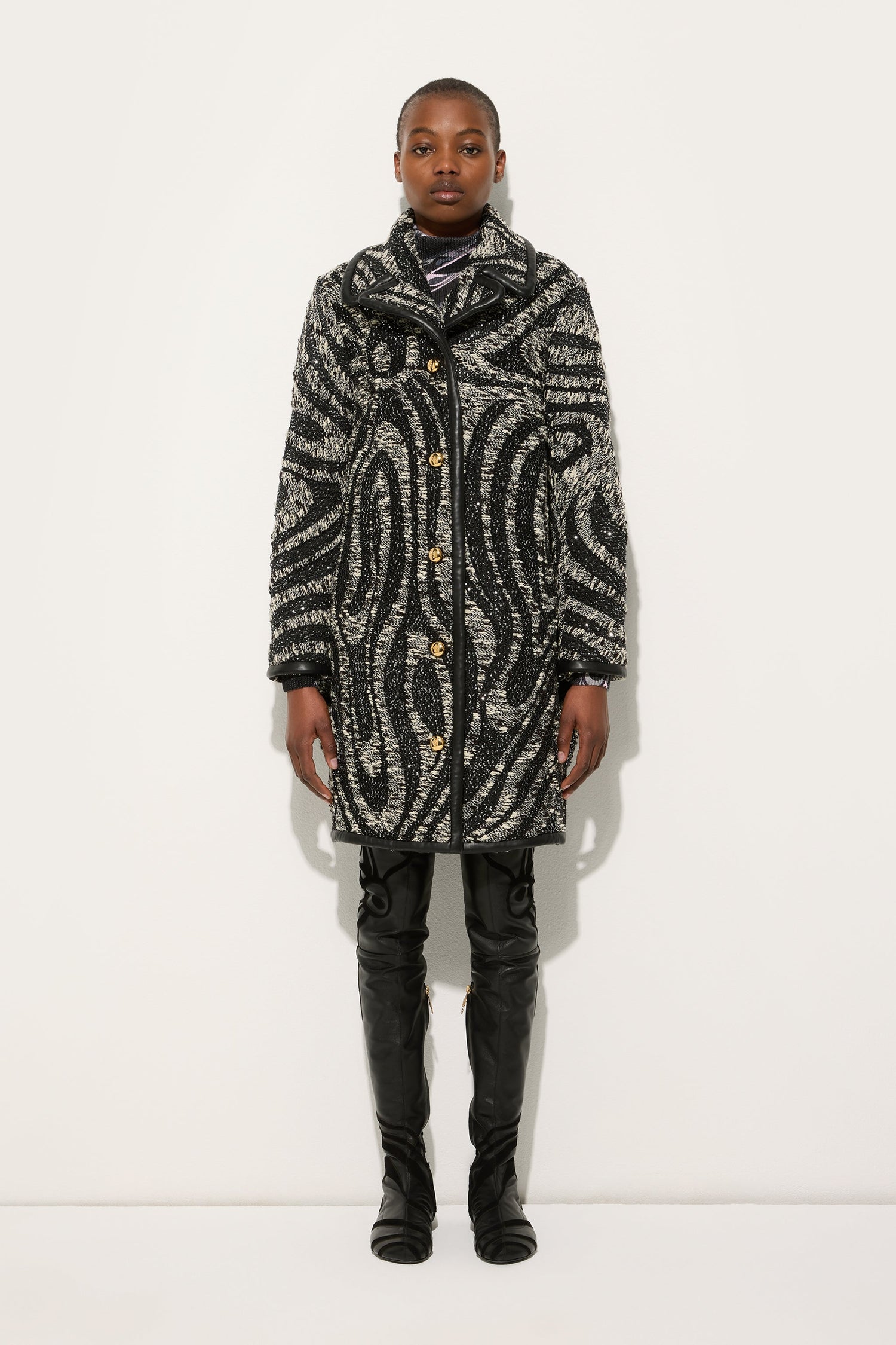 Tweed Coat with Marmo Pattern