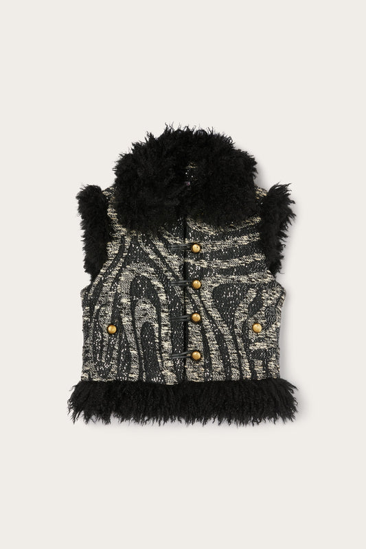 Tweed Waistcoat with Fur Details