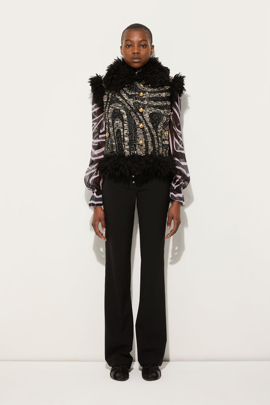 Tweed Waistcoat with Fur Details