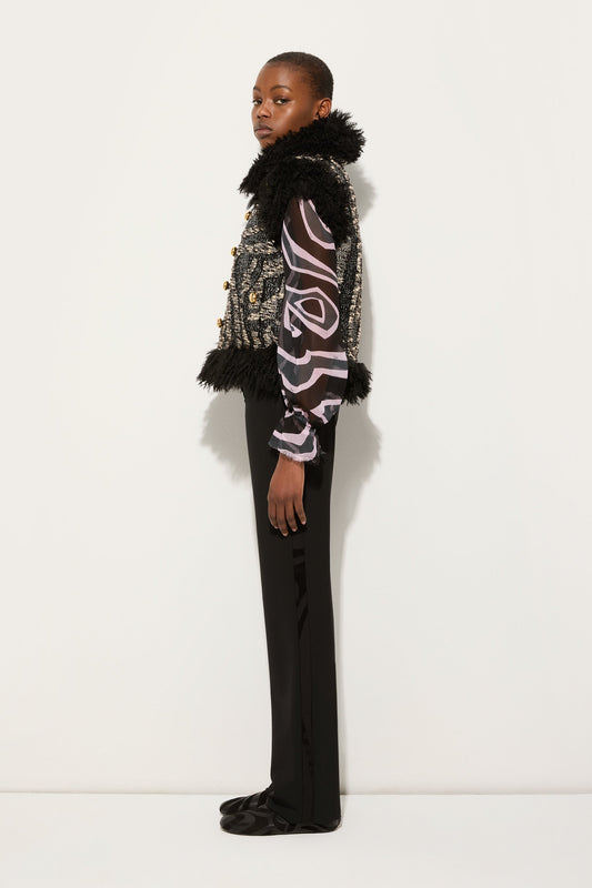 Tweed Waistcoat with Fur Details