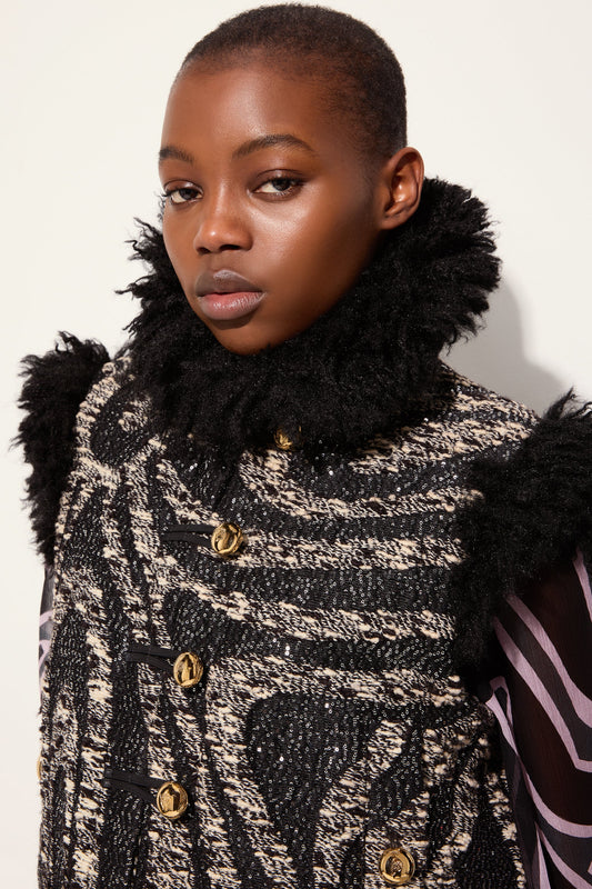 Tweed Waistcoat with Fur Details