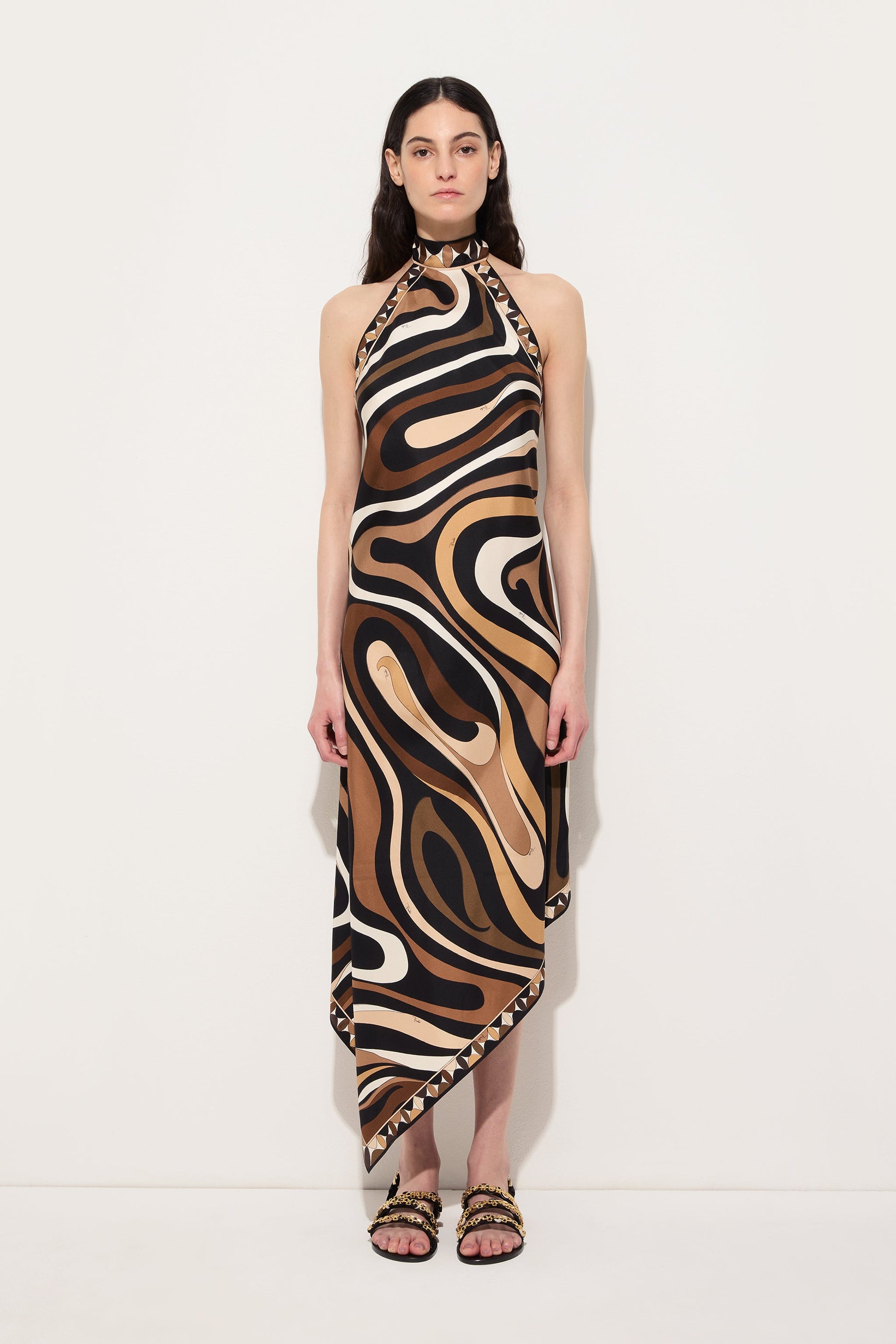 Pucci - Marmo Print Long Dress with Halter Neck - Size: 44 - Black Gold Pucci - Marmo Print Long Dress with Halter Neck - Size: 44 - Black Gold