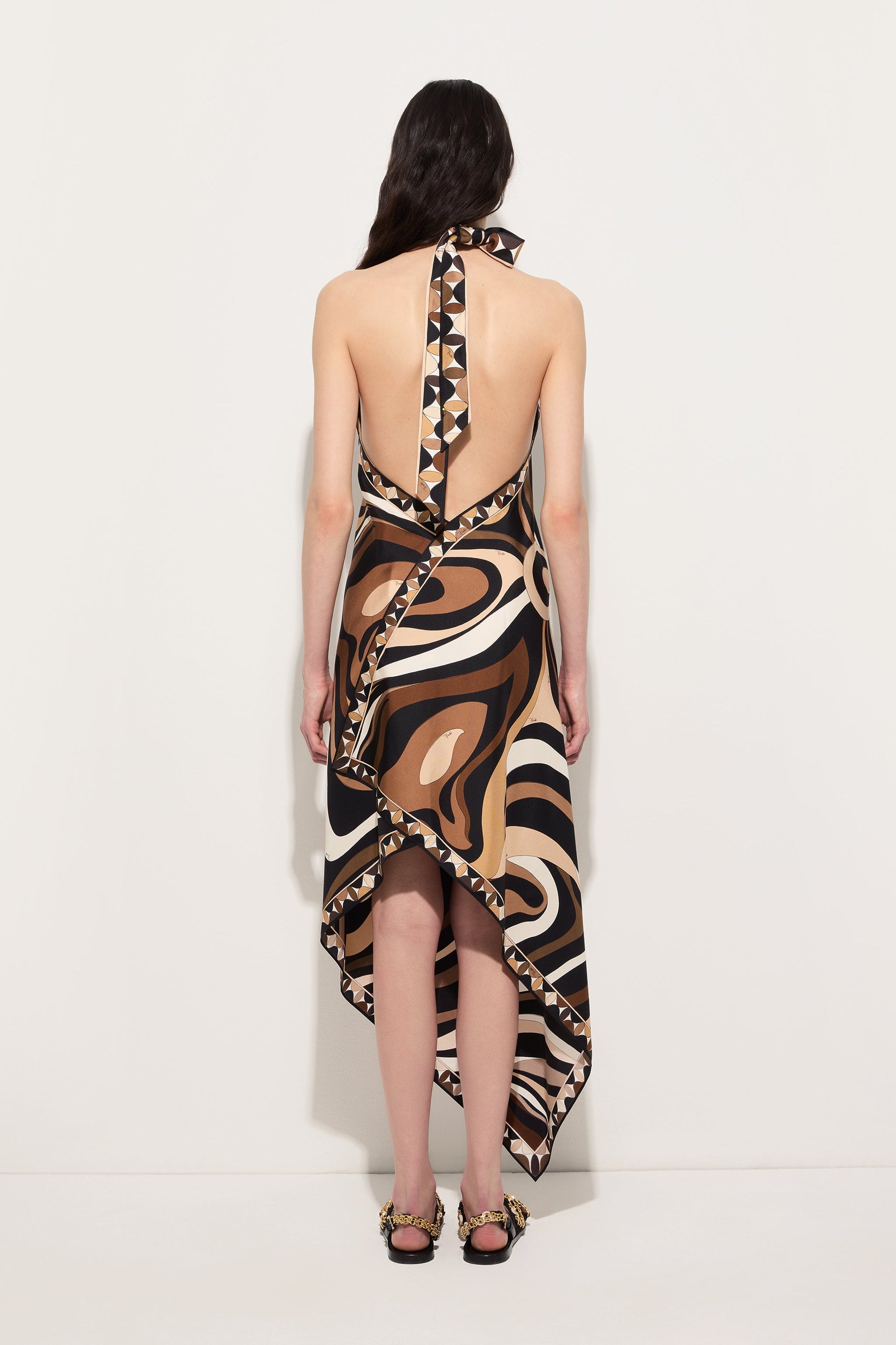 Pucci - Marmo Print Long Dress with Halter Neck - Size: 44 - Black Gold - In Silk Twill Pucci - Marmo Print Long Dress with Halter Neck - Size: 44 - Black Gold - In Silk Twill