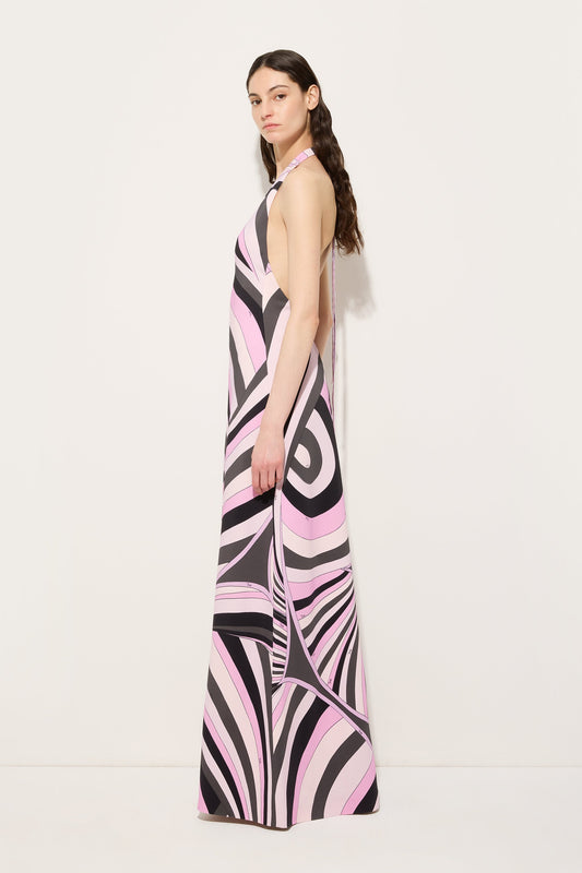 Iride Print Long V-Neck Dress