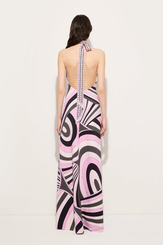Iride Print Long V-Neck Dress