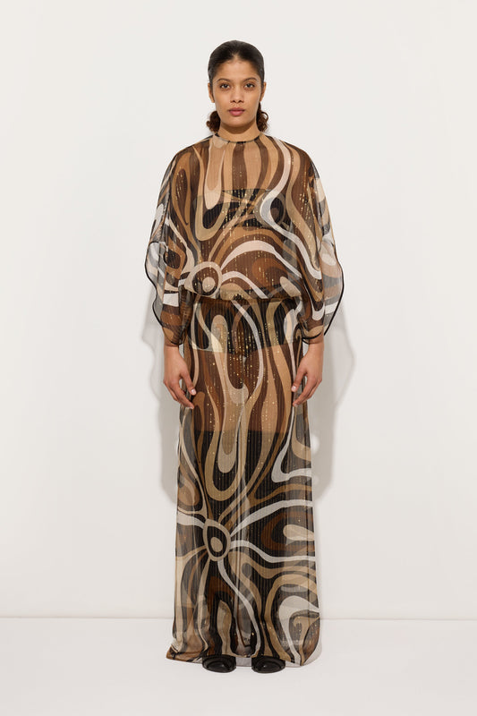 Marmo Print Long Creponne Dress