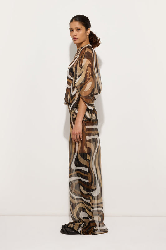 Marmo Print Long Creponne Dress