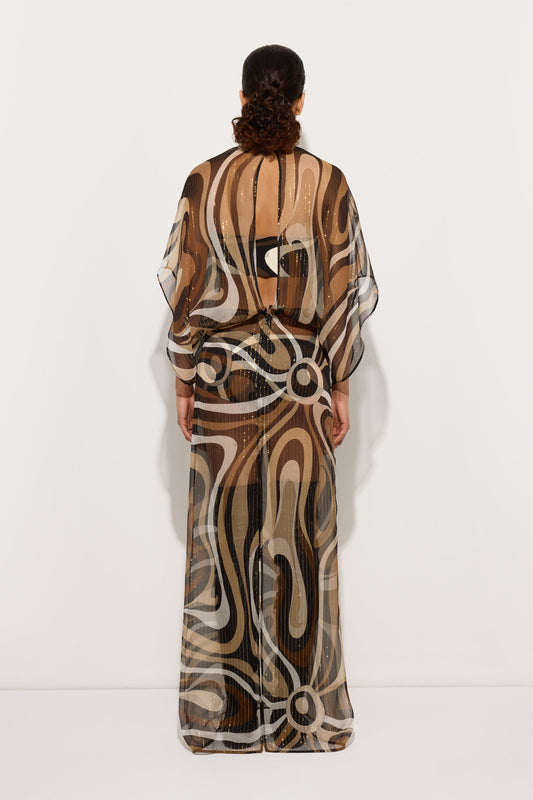 Marmo Print Long Creponne Dress