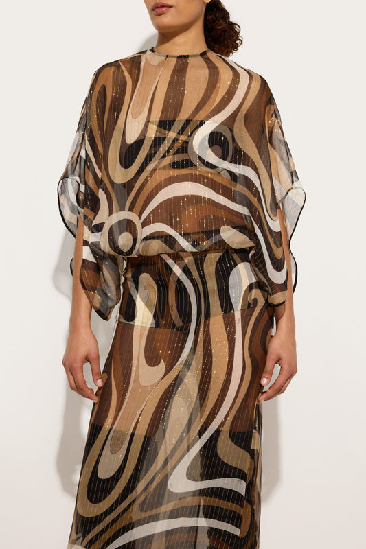 Marmo Print Long Creponne Dress