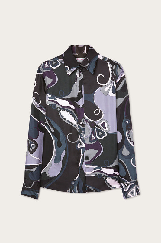 Camicia in Silk Twill in Stampa Orchidee