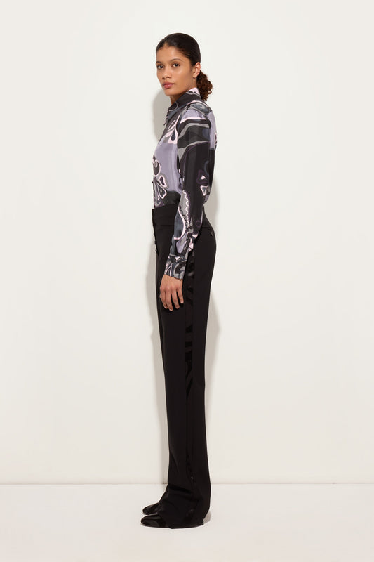 Camicia in Silk Twill in Stampa Orchidee