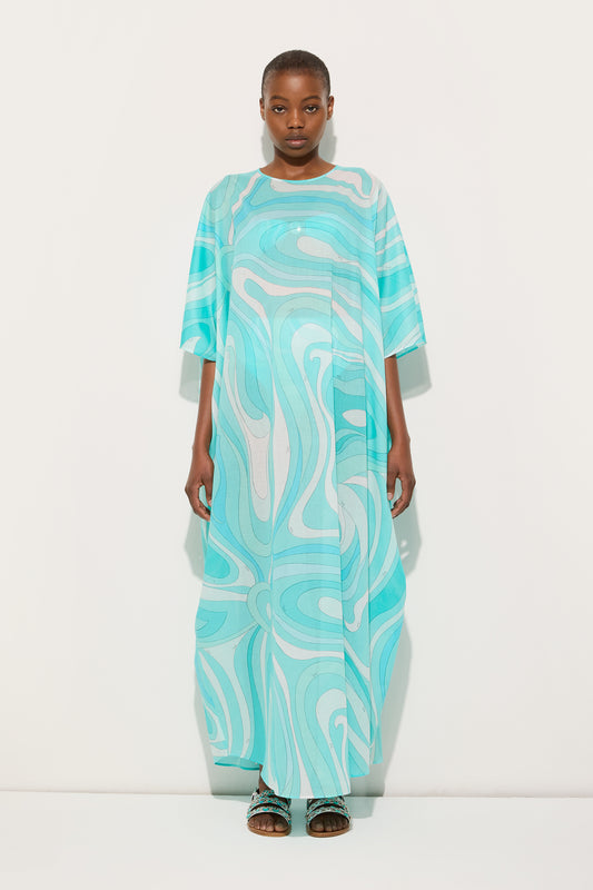 Marmo Print Long Cotton Kaftan