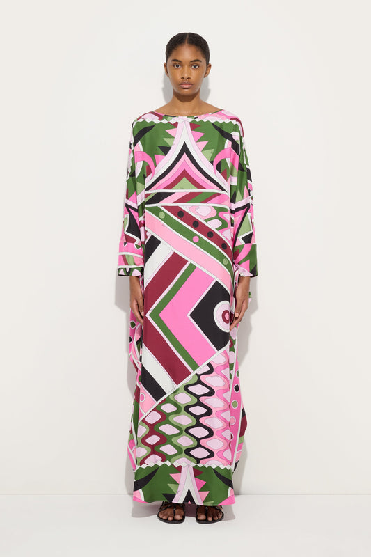 Kaftano Lungo in Seta in Stampa Vivara