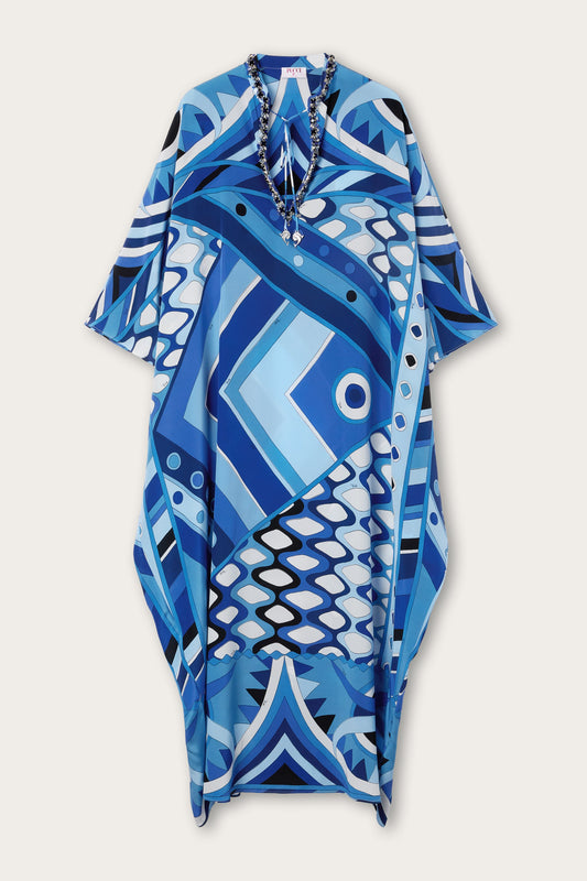 Kaftano Lungo con Ricamo in Stampa Vivara