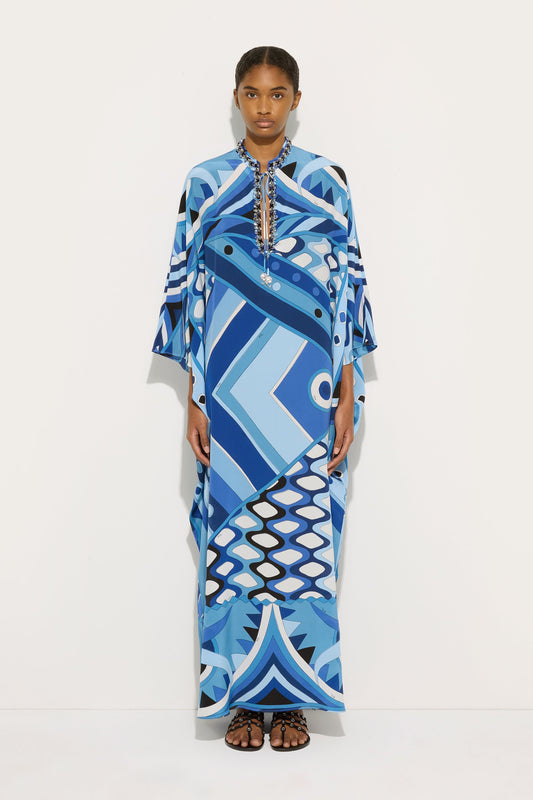 Kaftano Lungo con Ricamo in Stampa Vivara