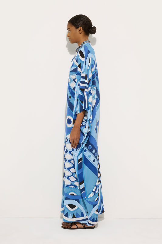 Kaftano Lungo con Ricamo in Stampa Vivara