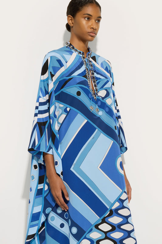 Kaftano Lungo con Ricamo in Stampa Vivara