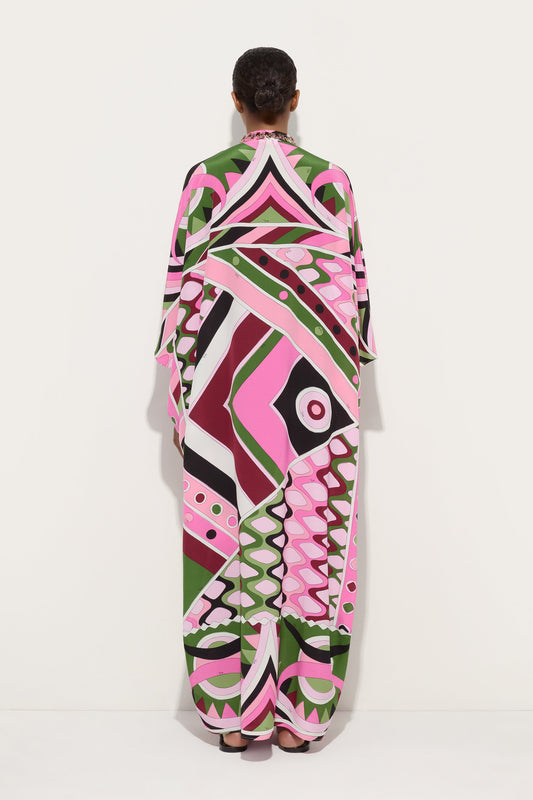 Kaftano Lungo con Ricamo in Stampa Vivara