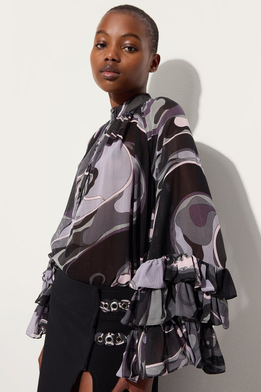 Orchidee Print Silk Blouse