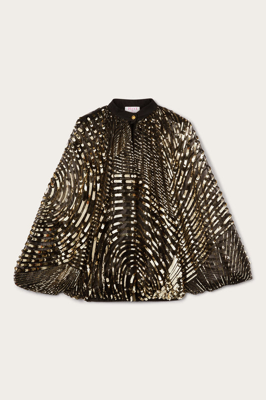 Iride Print Embroidered Tulle Blouse