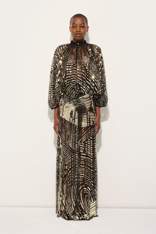 Iride Print Embroidered Tulle Blouse