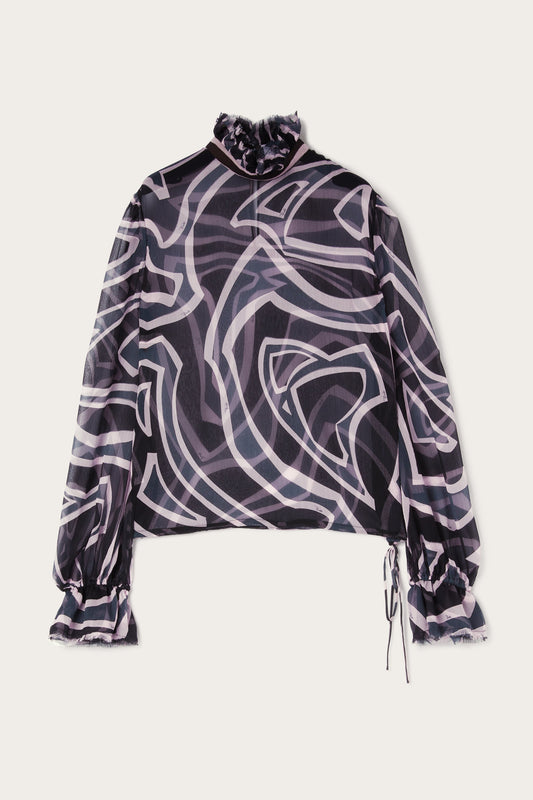 Labirinto Print Blouse with Balloon Sleeves