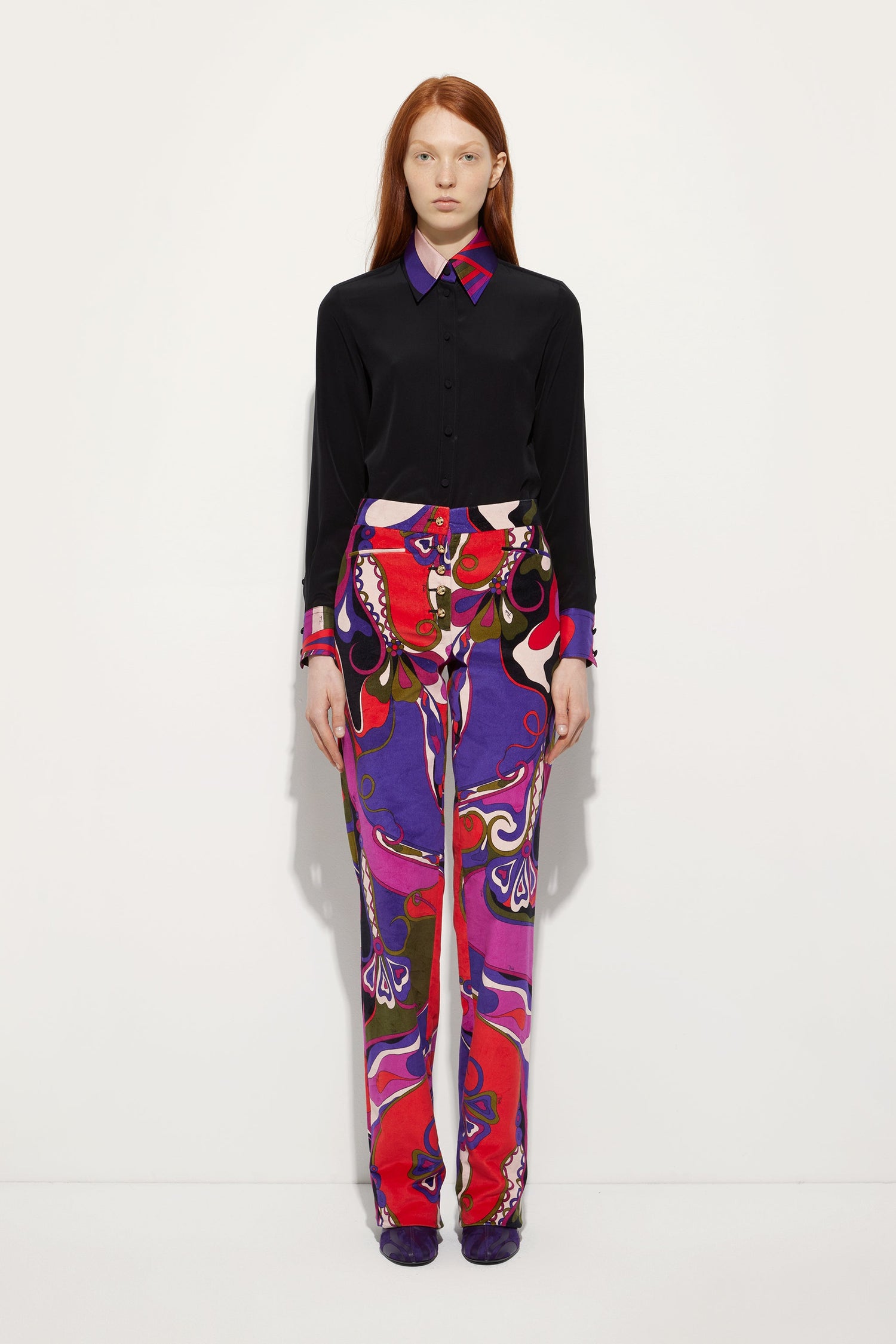 Orchidee Print Straight Velvet Pants