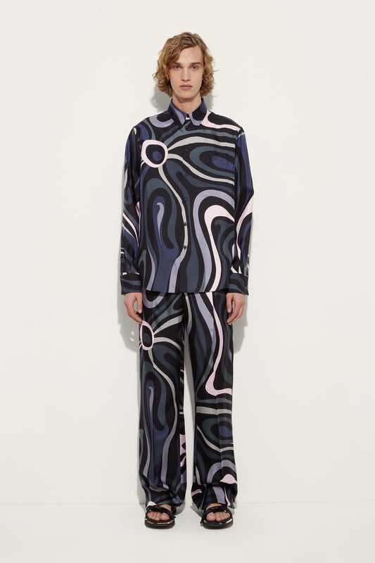 Pantaloni in Seta con Stampa Marmo