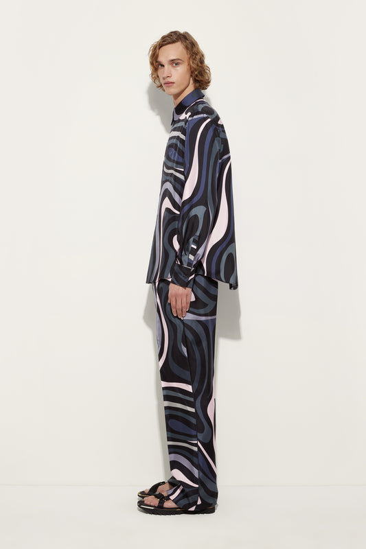 Pantaloni in Seta con Stampa Marmo