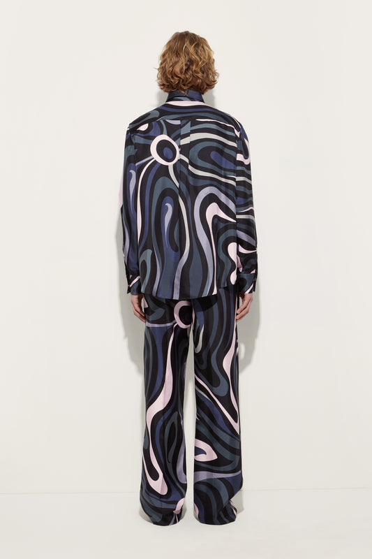 Pantaloni in Seta con Stampa Marmo